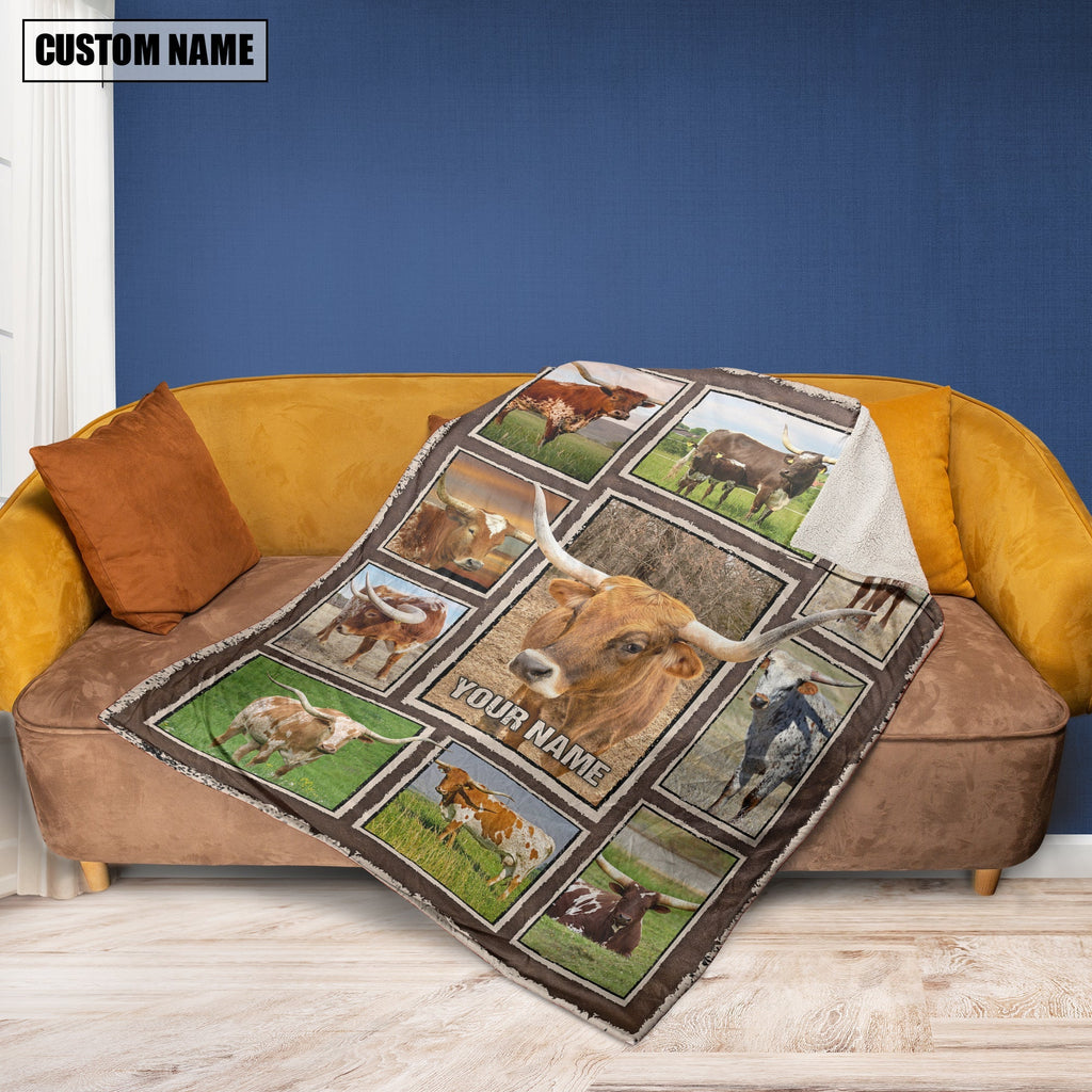 Custom Name Texas Longhorn Frame Blanket
