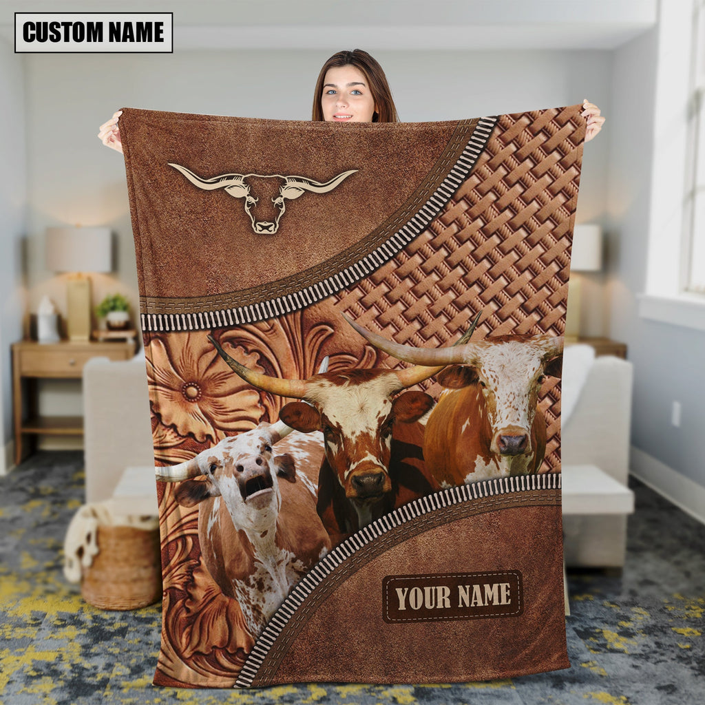 Texas Longhorn Happiness Customized Name 3D Blanket