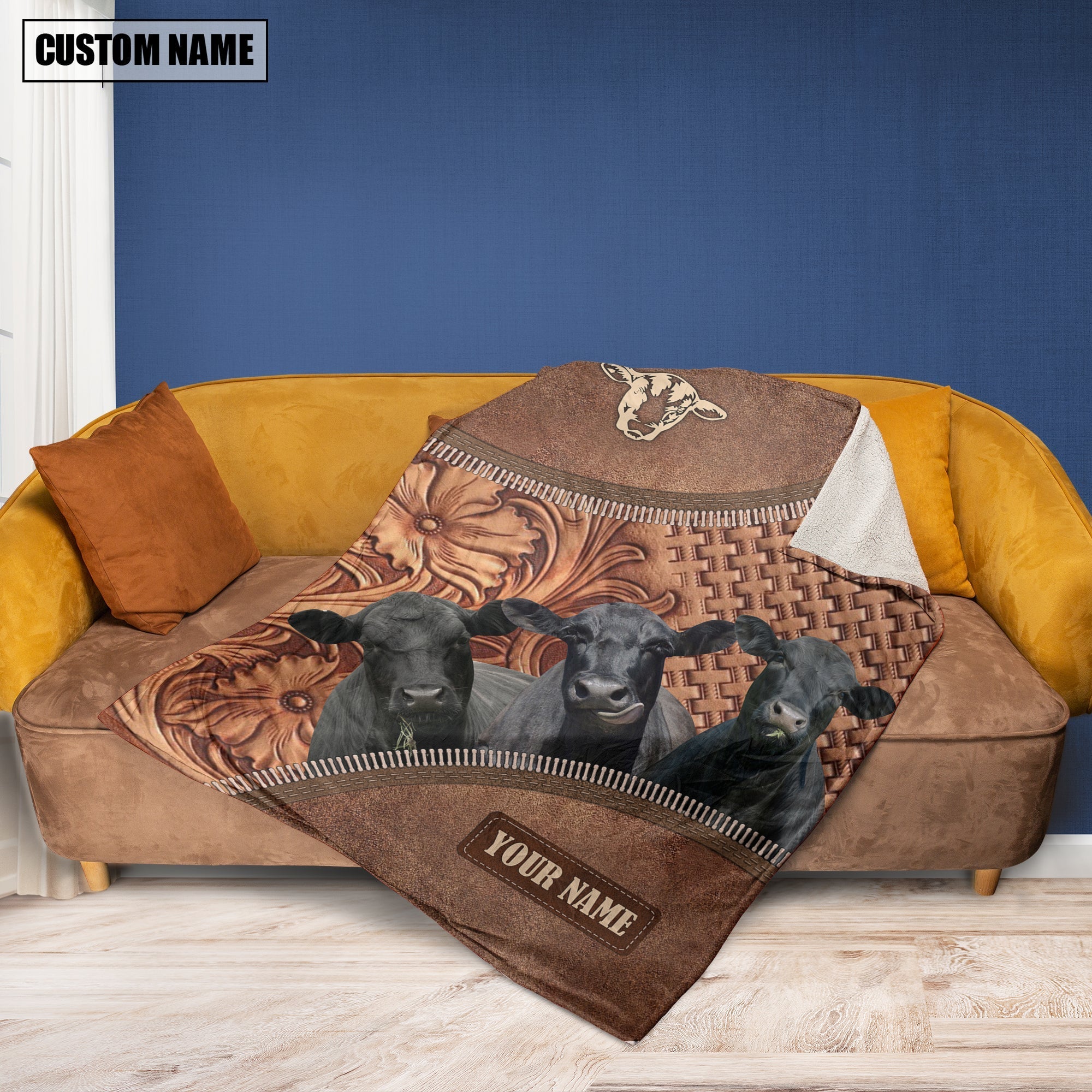 Black Angus Happiness Customized Name 3D Blanket