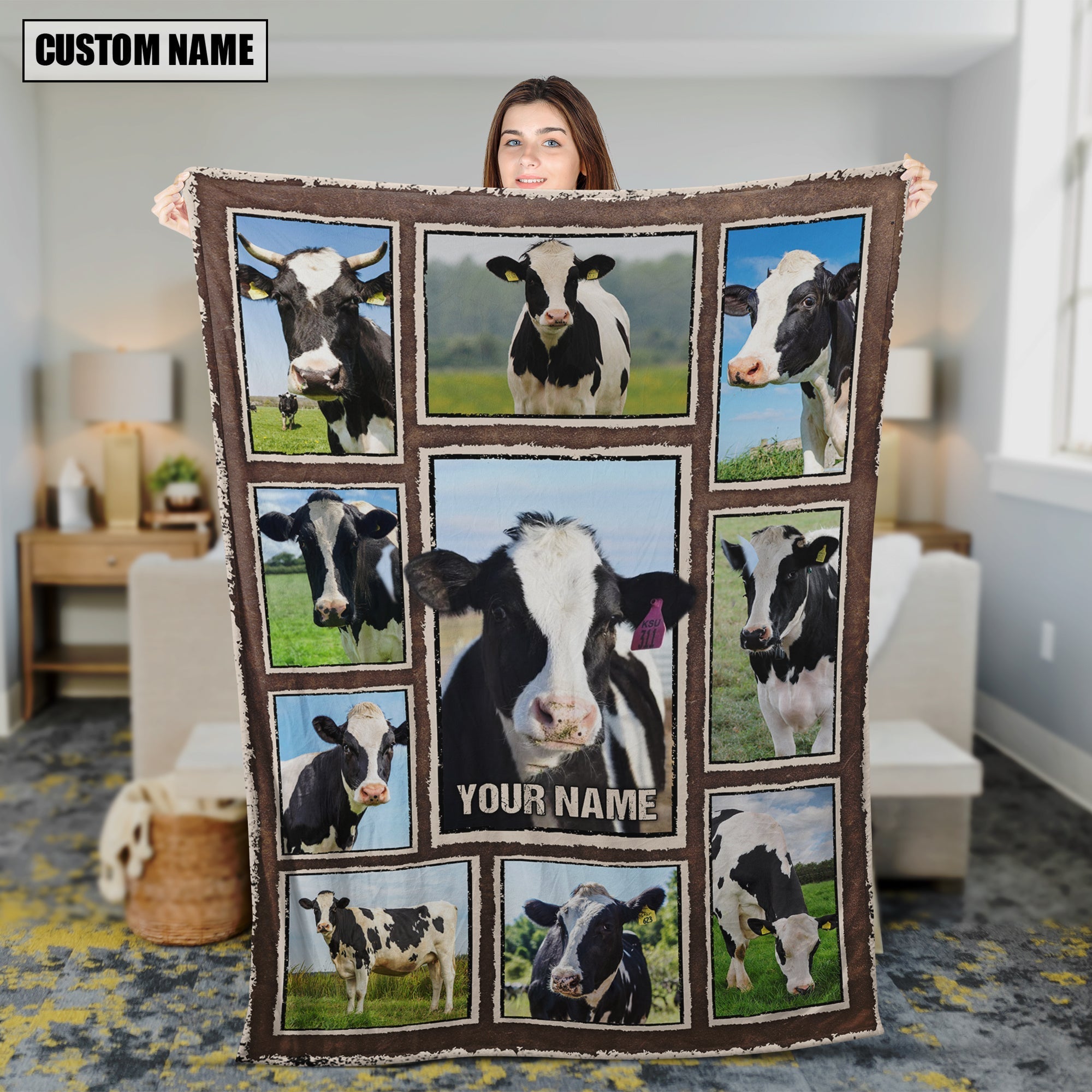 Custom Name Holstein Frame Blanket
