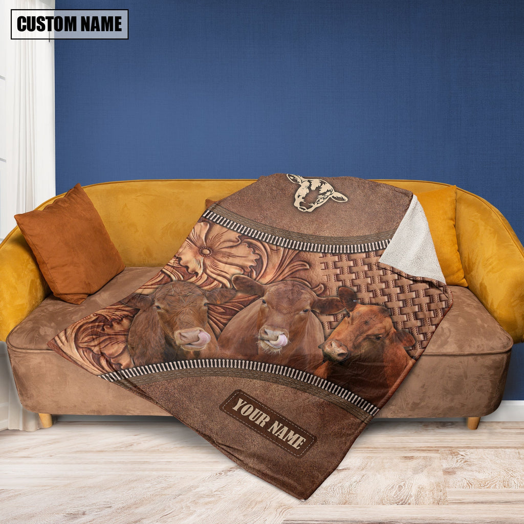 Red Angus Happiness Customized Name 3D Blanket