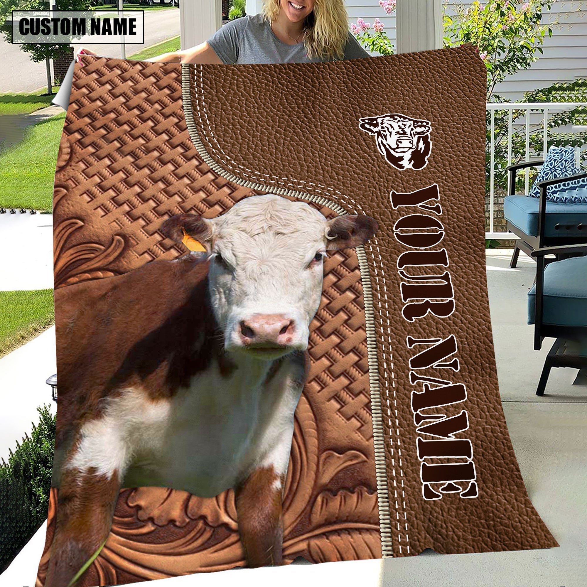 Hereford Farming Pattern Customized Name 3D Blanket