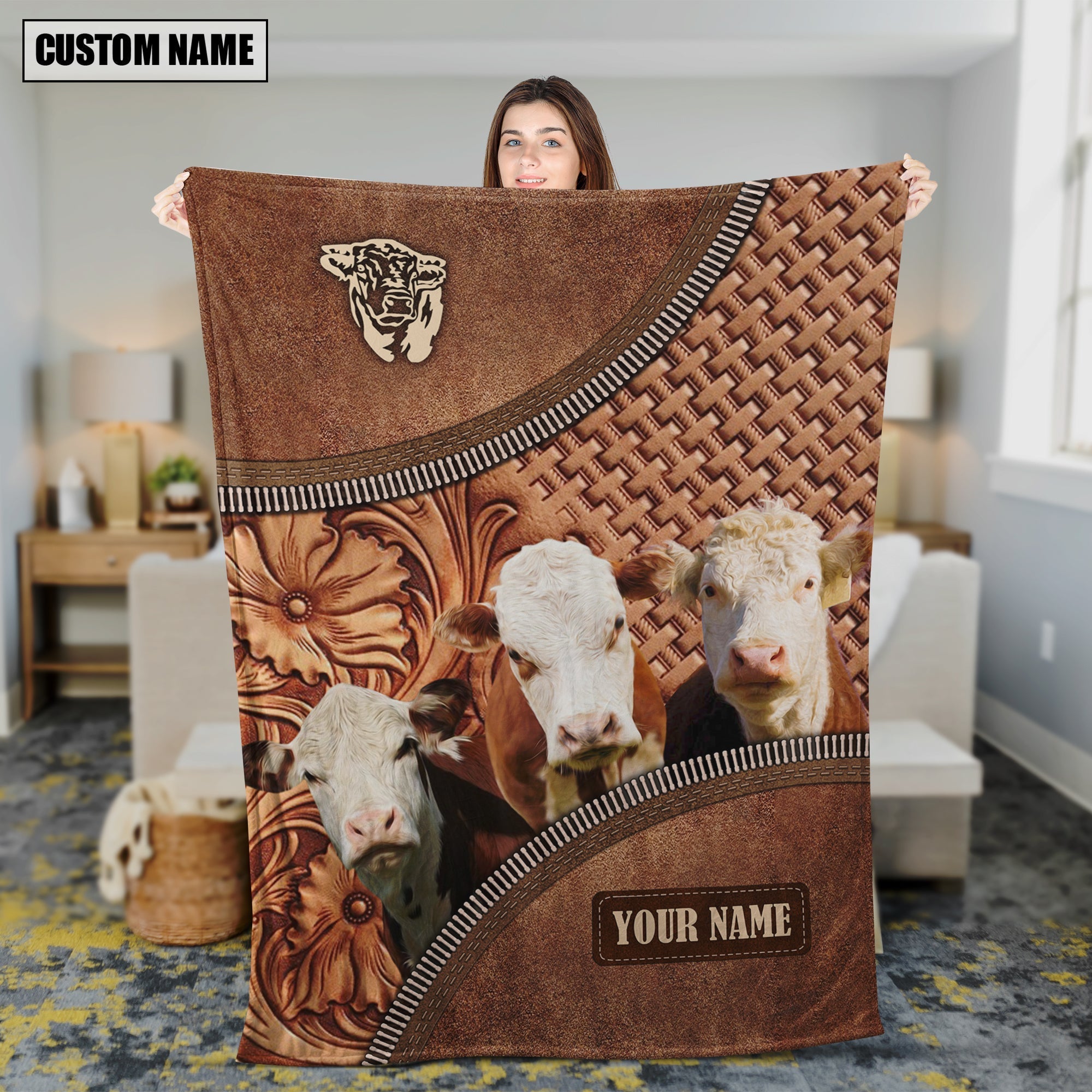 Hereford Happiness Customized Name 3D Blanket