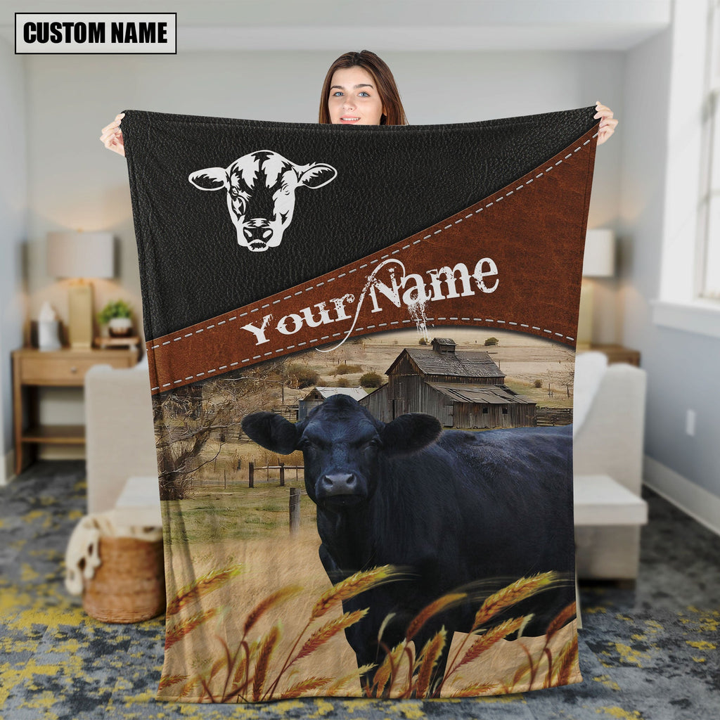 Black Angus Cattle On The Field Customized Name 3D Blanket