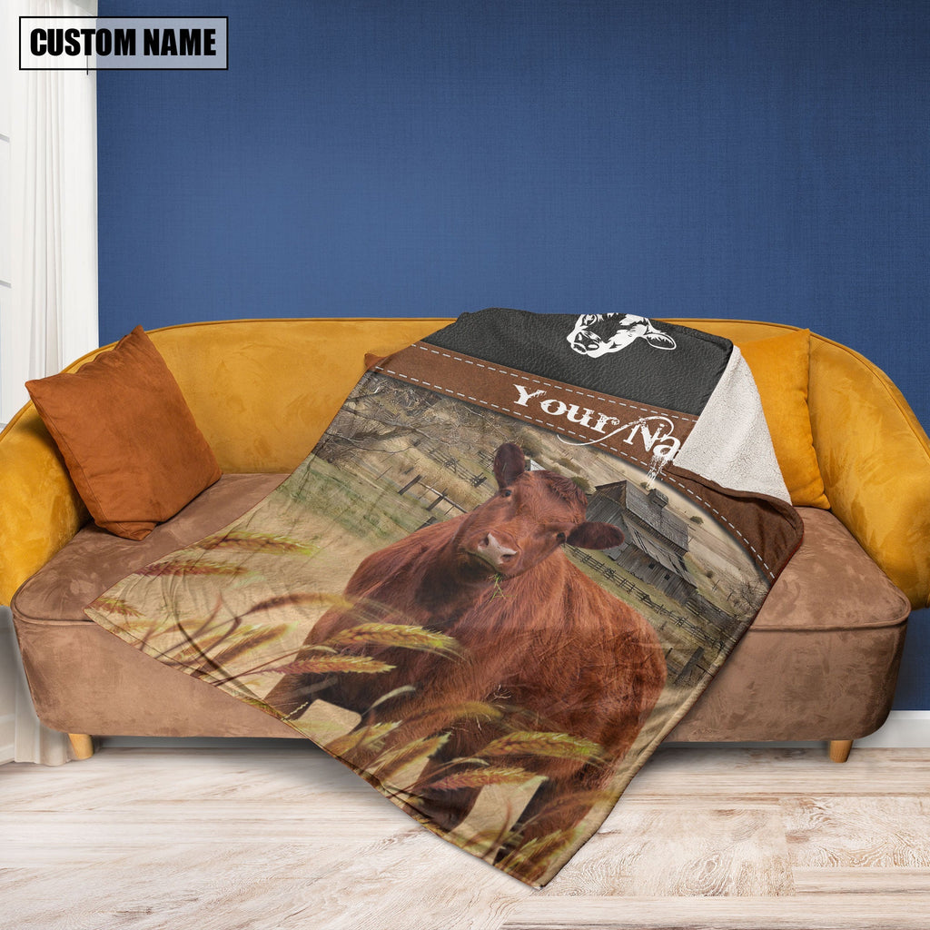 Red Angus Cattle On The Field Customized Name 3D Blanket