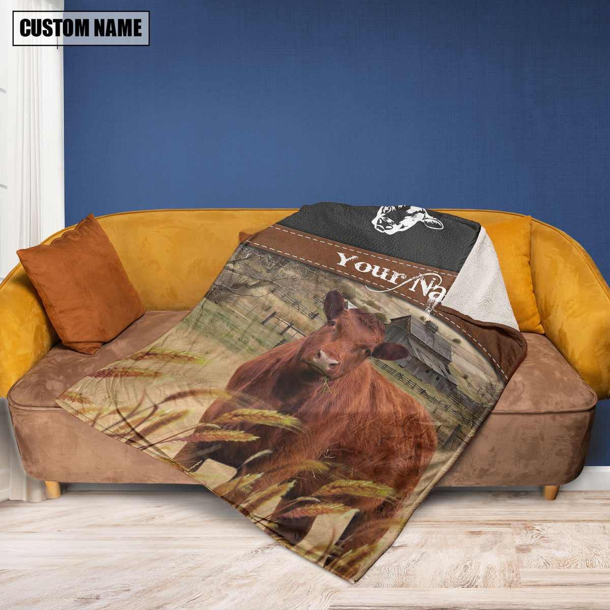 Red Angus Cattle On The Field Customized Name 3D Blanket