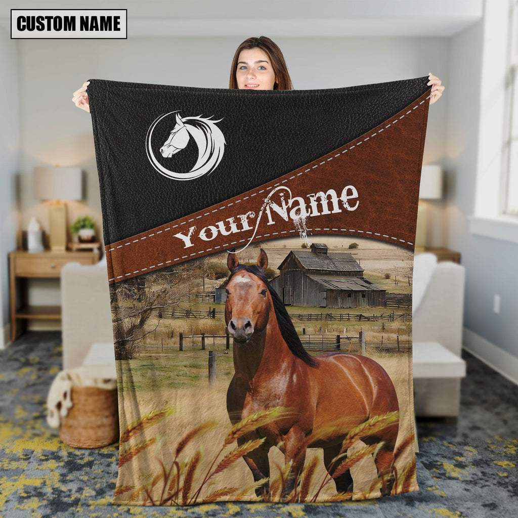 Horse Cattle On The Field Customized Name 3D Blanket