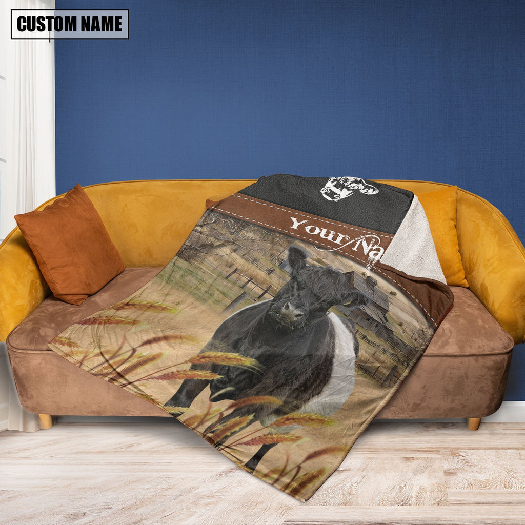 Belted Galloway Cattle On The Field Customized Name 3D Blanket