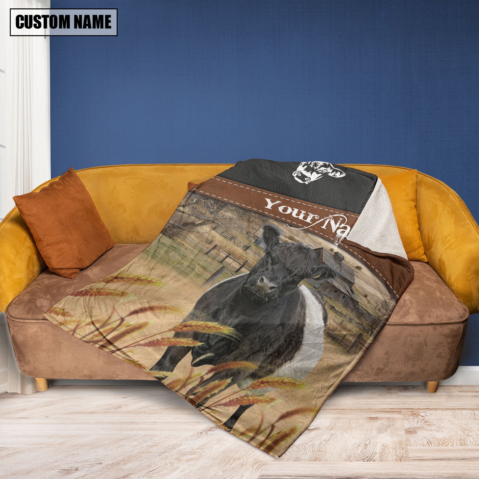 Belted Galloway Cattle On The Field Customized Name 3D Blanket