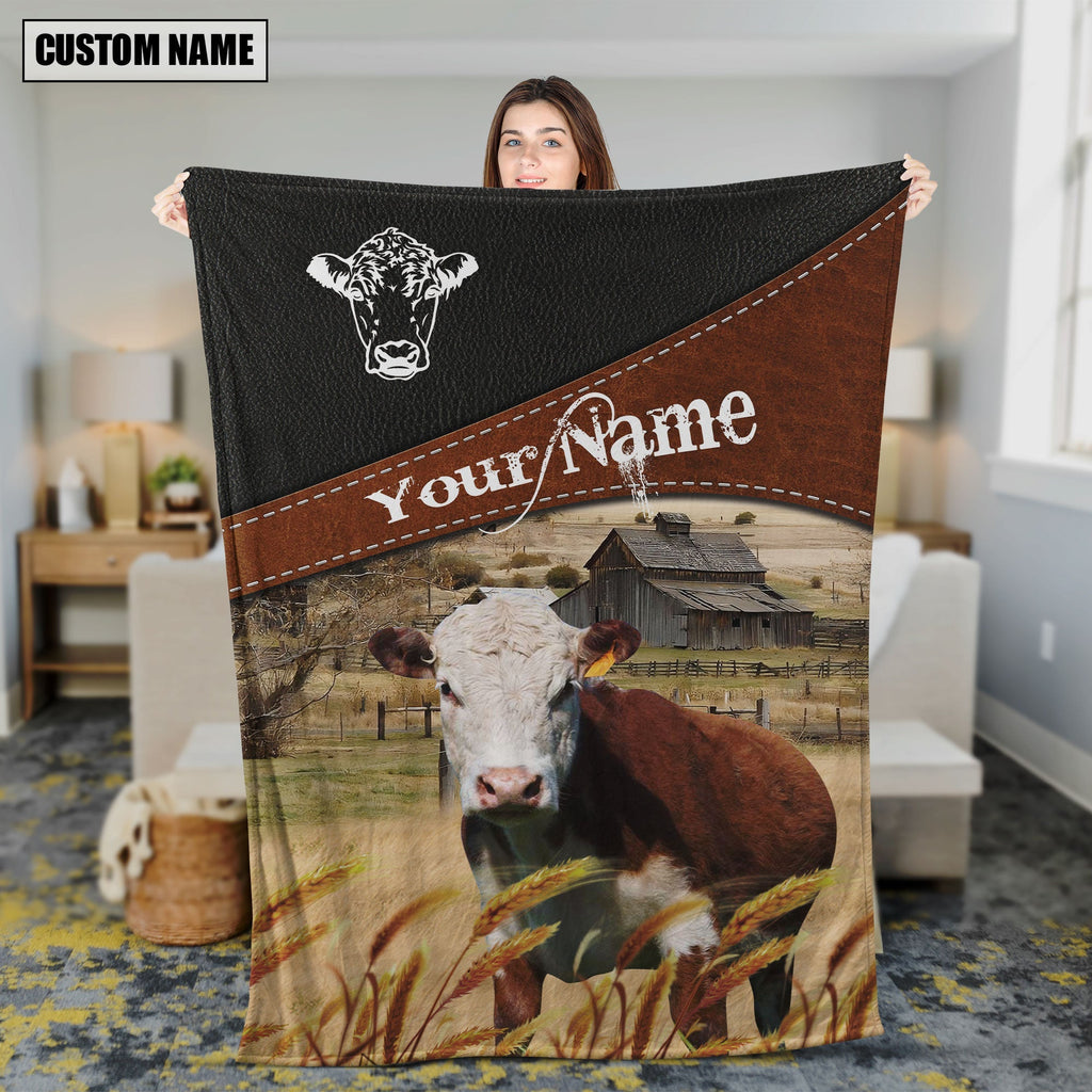 Hereford Cattle On The Field Customized Name 3D Blanket
