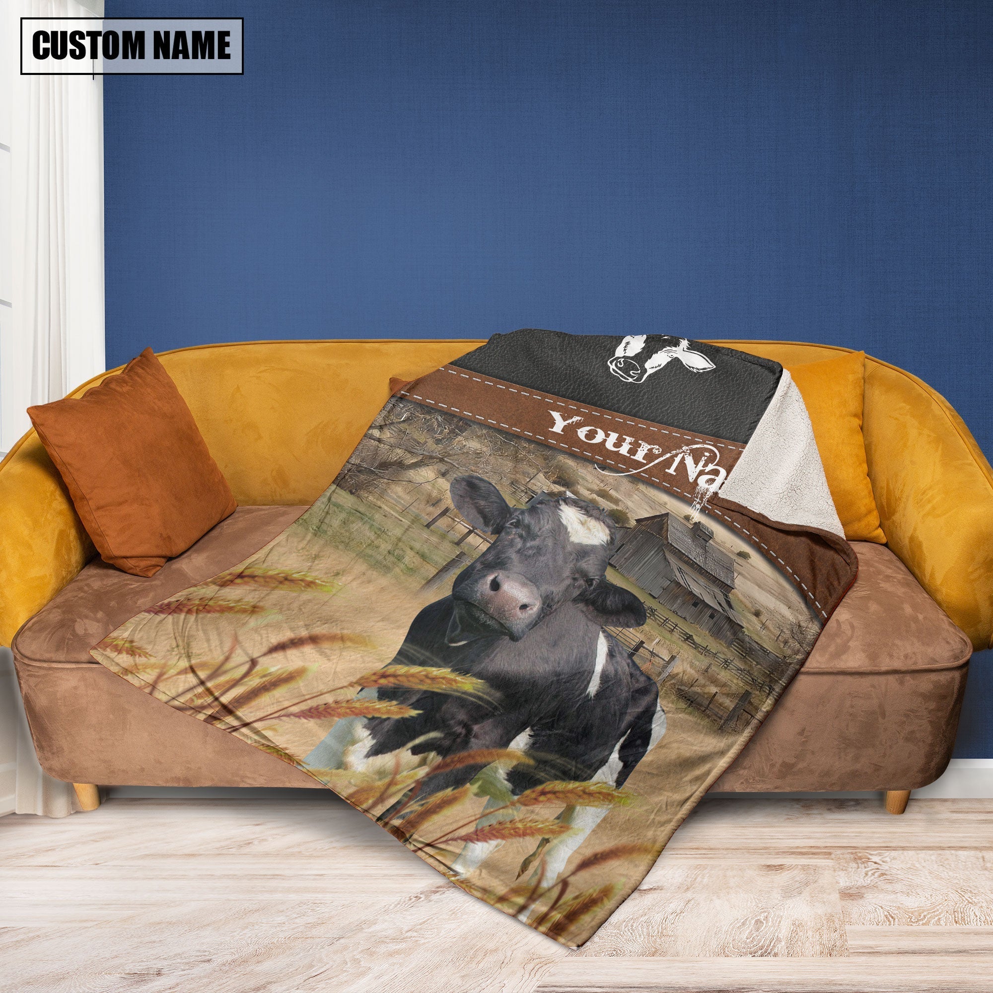Holstein Cattle On The Field Customized Name 3D Blanket