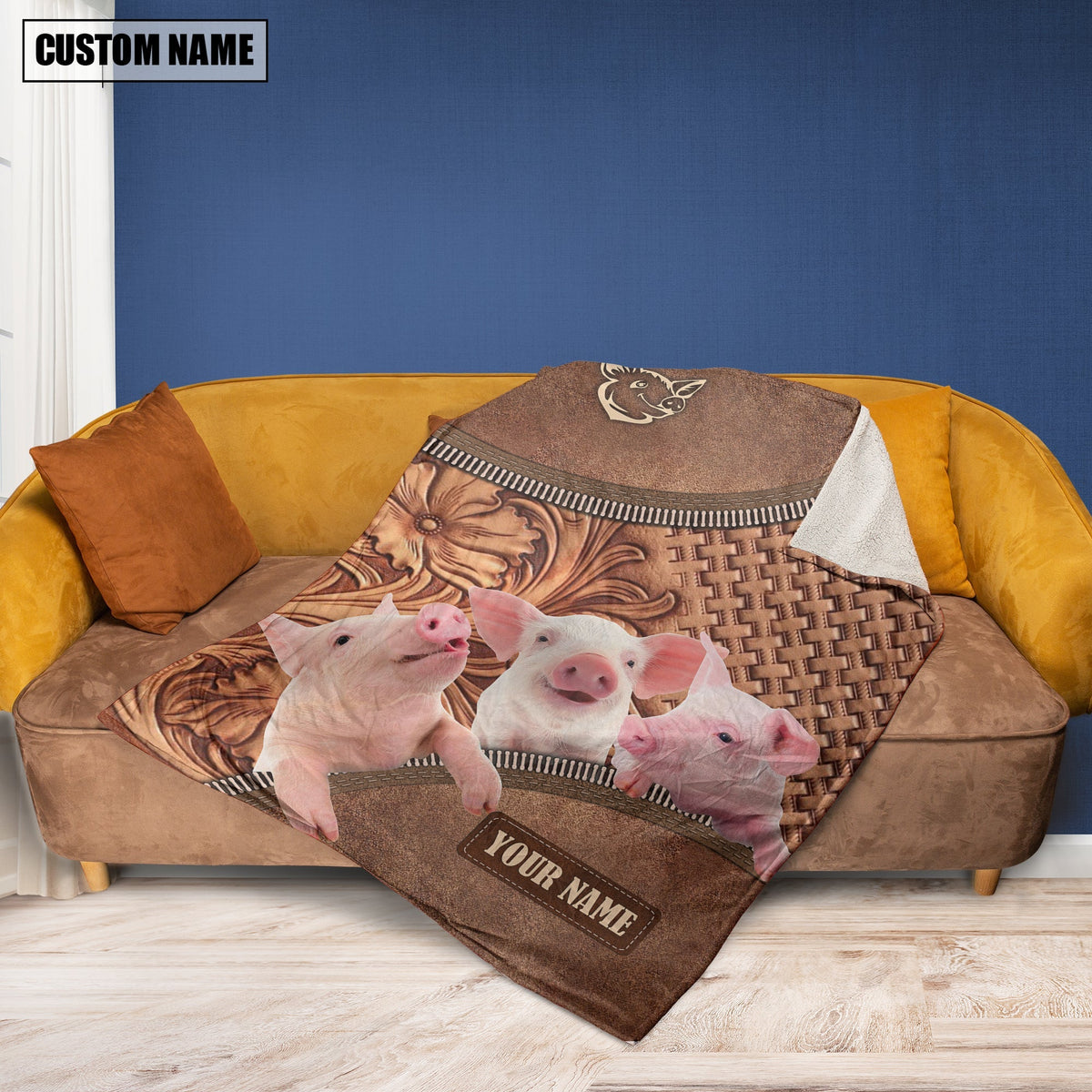 Pig Happiness Customized Name 3D Blanket