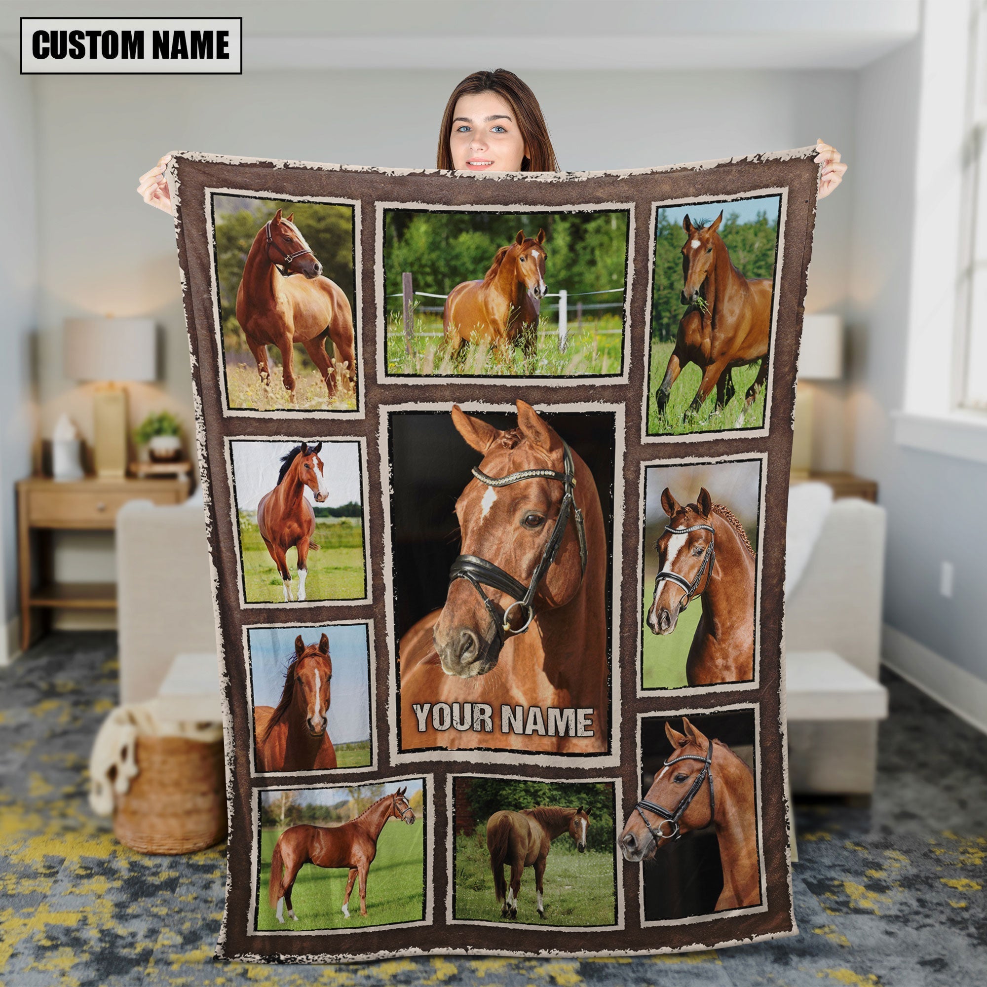 Custom Name Horse Frame Blanket
