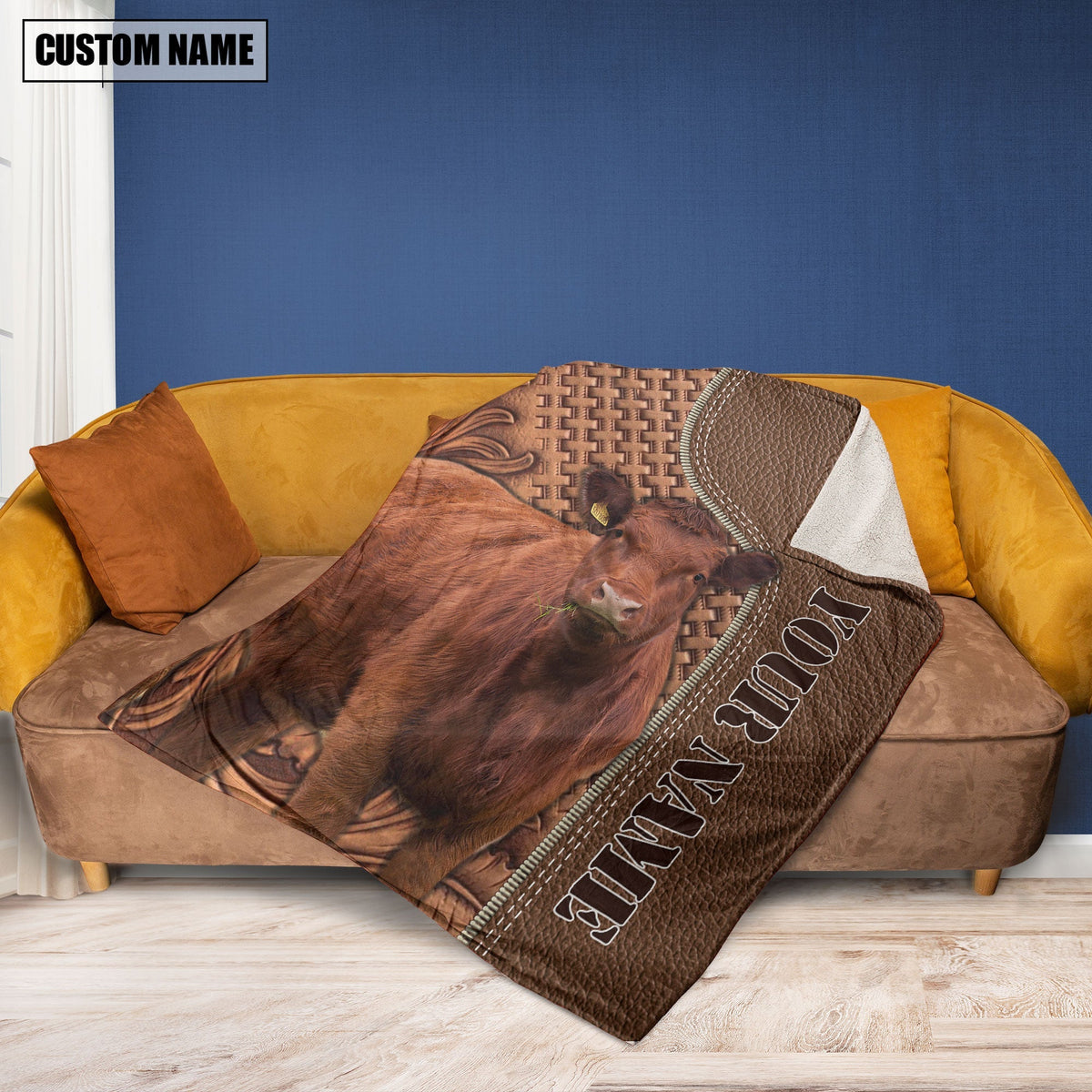 Red Angus Farming Pattern Customized Name 3D Blanket