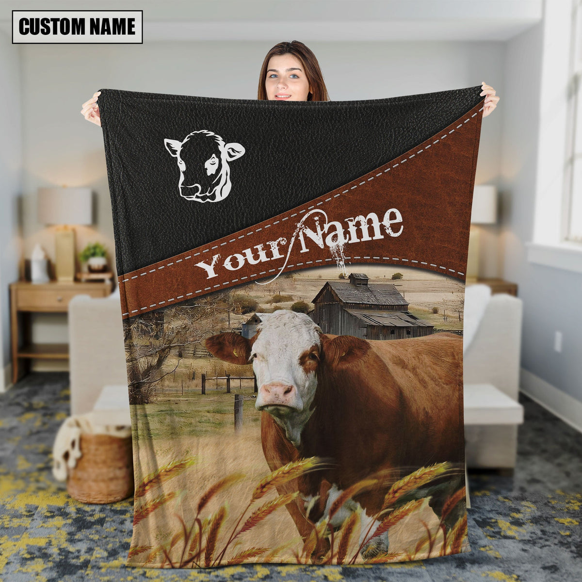 Simmental Cattle On The Field Customized Name 3D Blanket