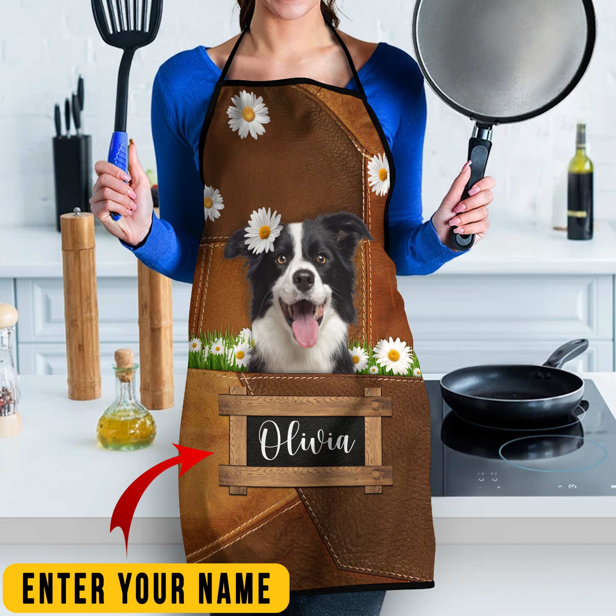 Personalized Name Border Collie All Over Printed 3D Apron