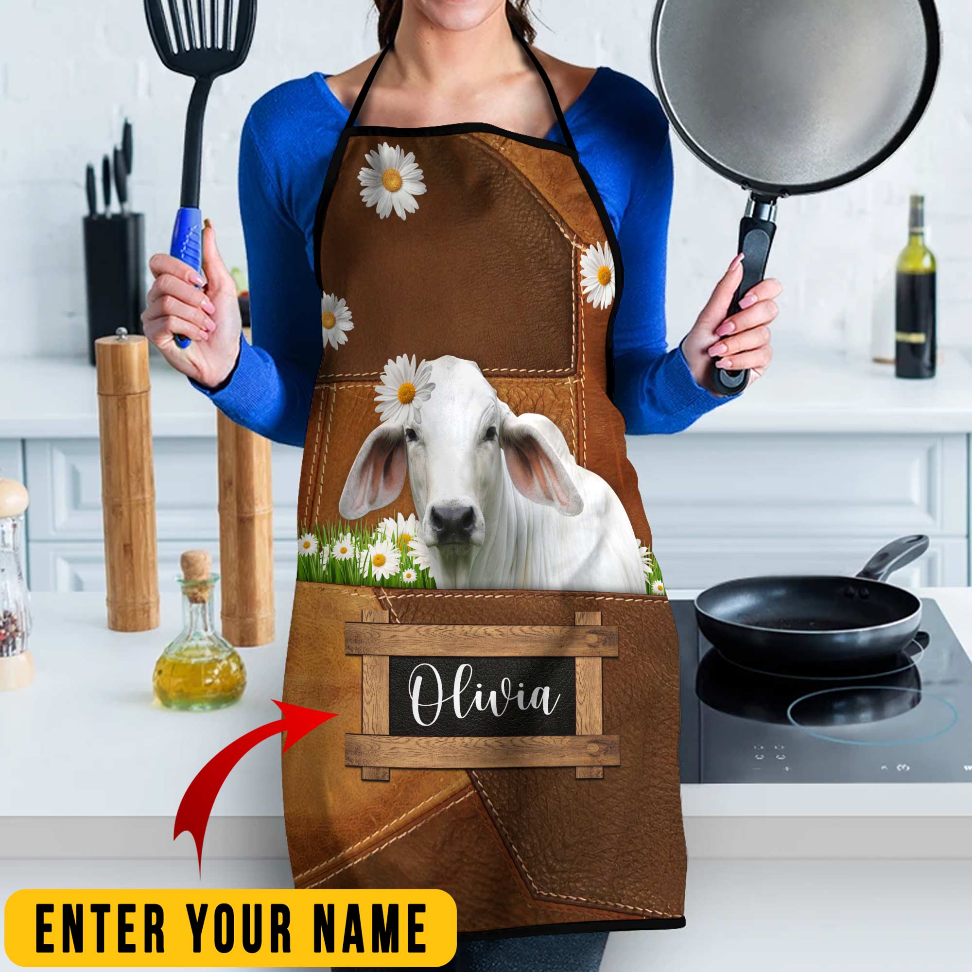 Personalized Name Brahman Cattle All Over Printed 3D Apron