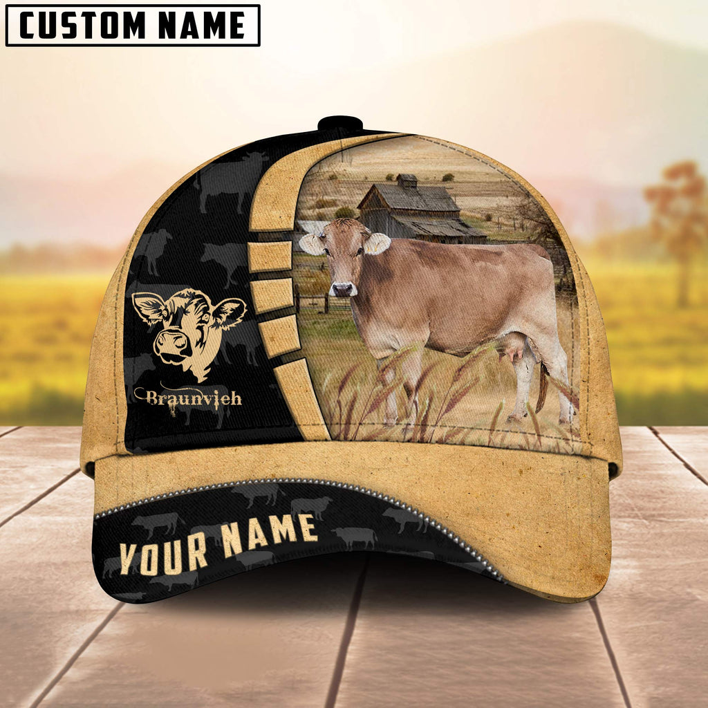 Custom Name Braunvieh Cattle Farmhouse Field Cap