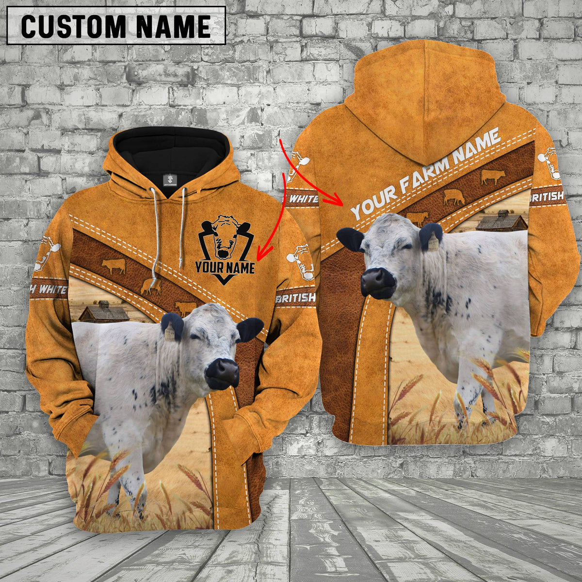 Personalized Name British White No Horns All Over Printed 3D Cattle Hoodie