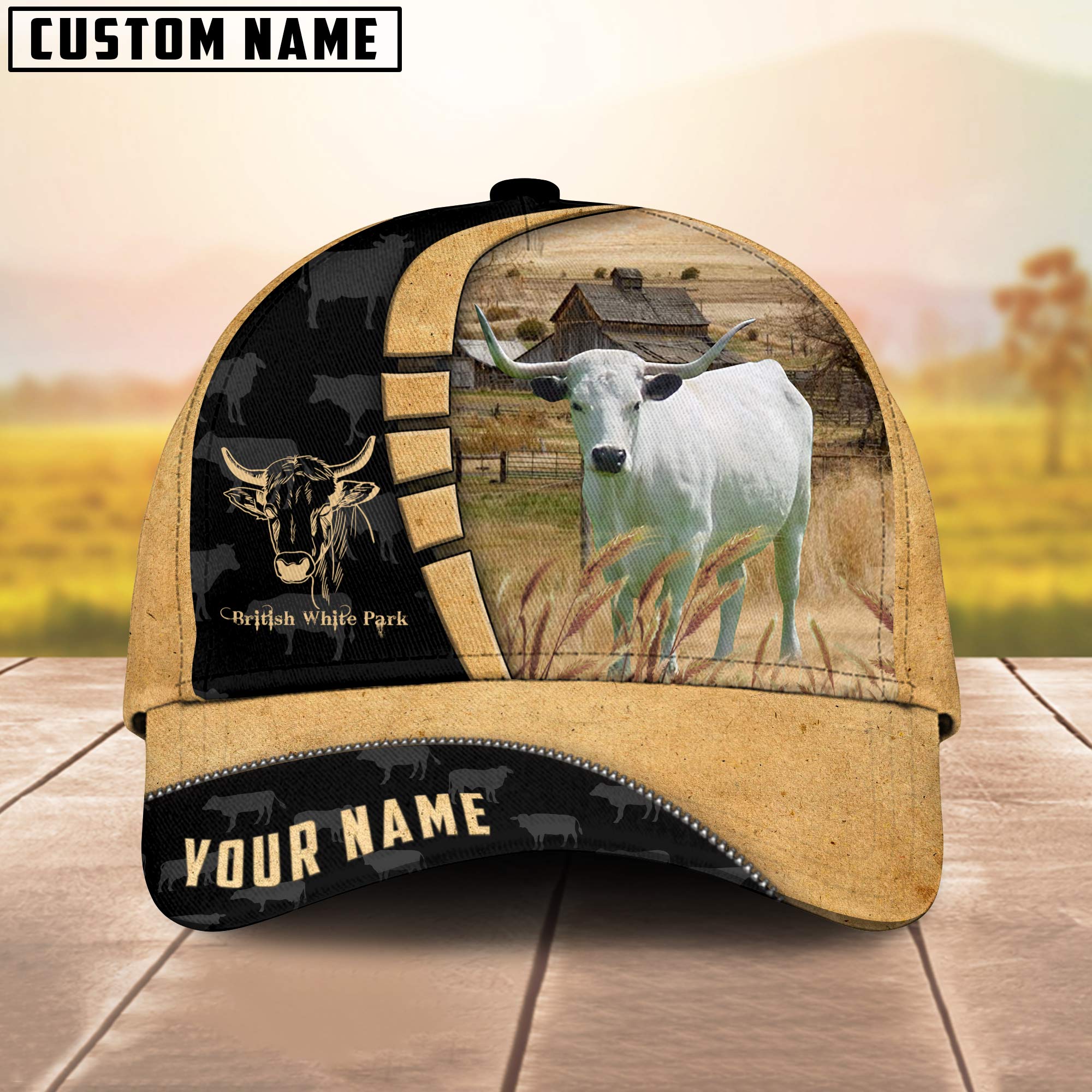 Custom Name British white park Cattle Farmhouse Field Cap TT22