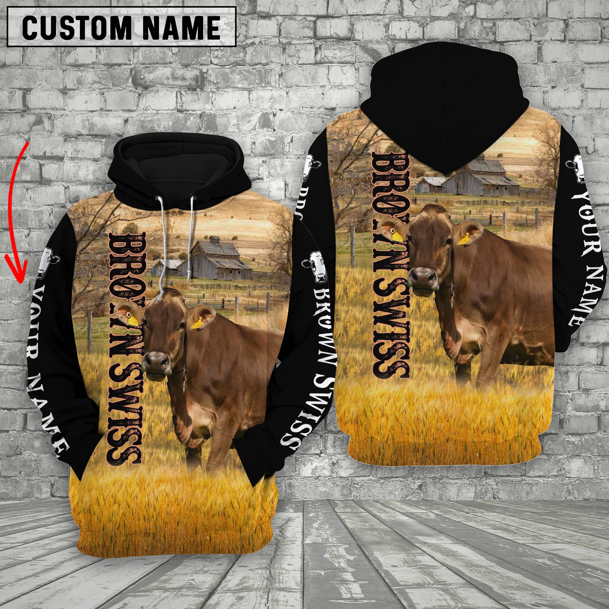 Personalized Name Brown Swiss Cattle On The Farm 3D Shirt