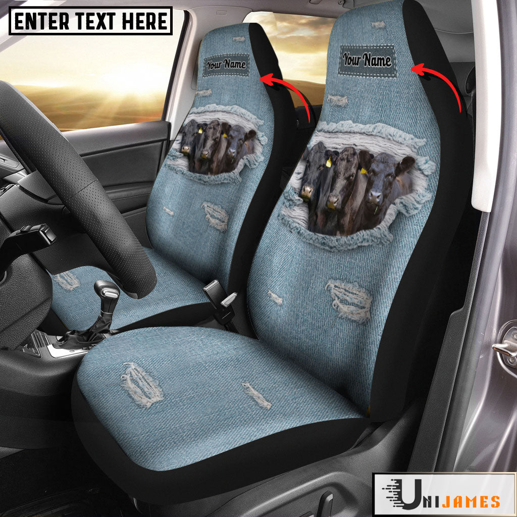 Black Angus Personalized Name Leather Pattern Car Seat Covers Universal Fit (2Pcs)