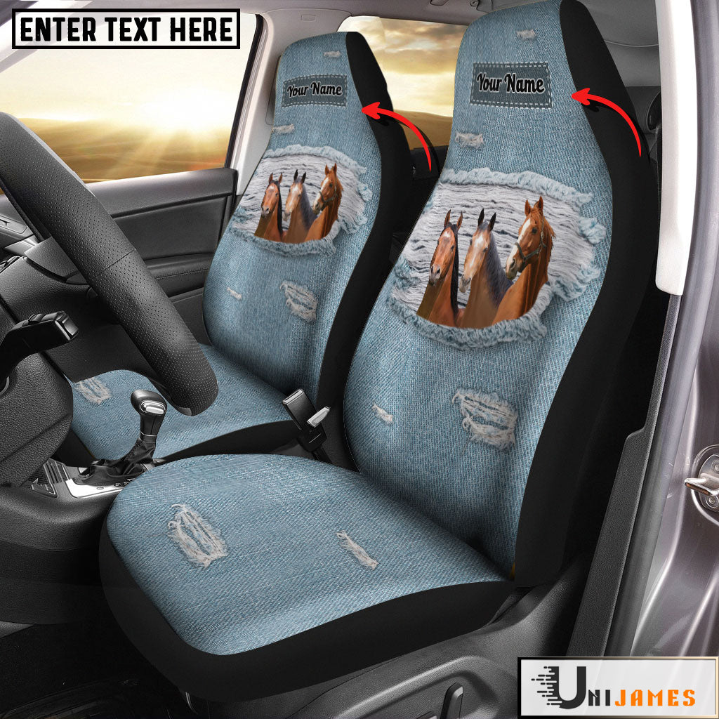 Horse Personalized Name Leather Pattern Car Seat Covers Universal Fit (2Pcs)