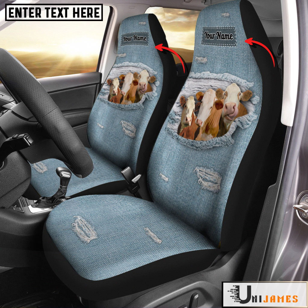 Simmental Personalized Name Leather Pattern Car Seat Covers Universal Fit (2Pcs)