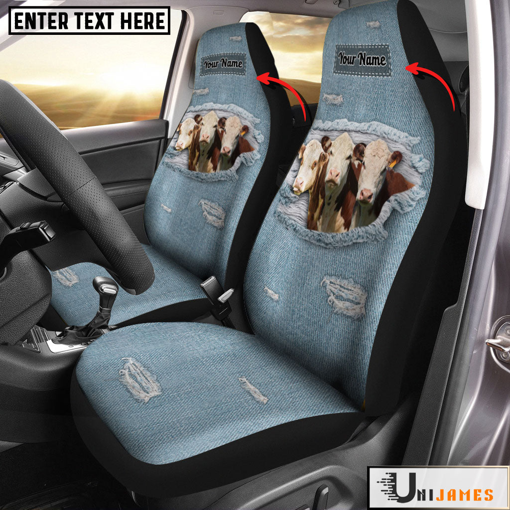 Hereford Personalized Name Leather Pattern Car Seat Covers Universal Fit (2Pcs)