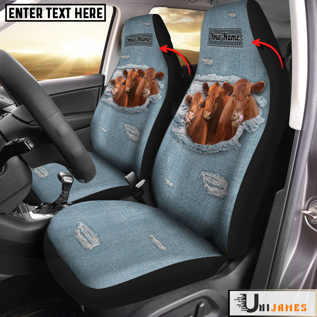 Red Angus Personalized Name Leather Pattern Car Seat Covers Universal Fit (2Pcs)