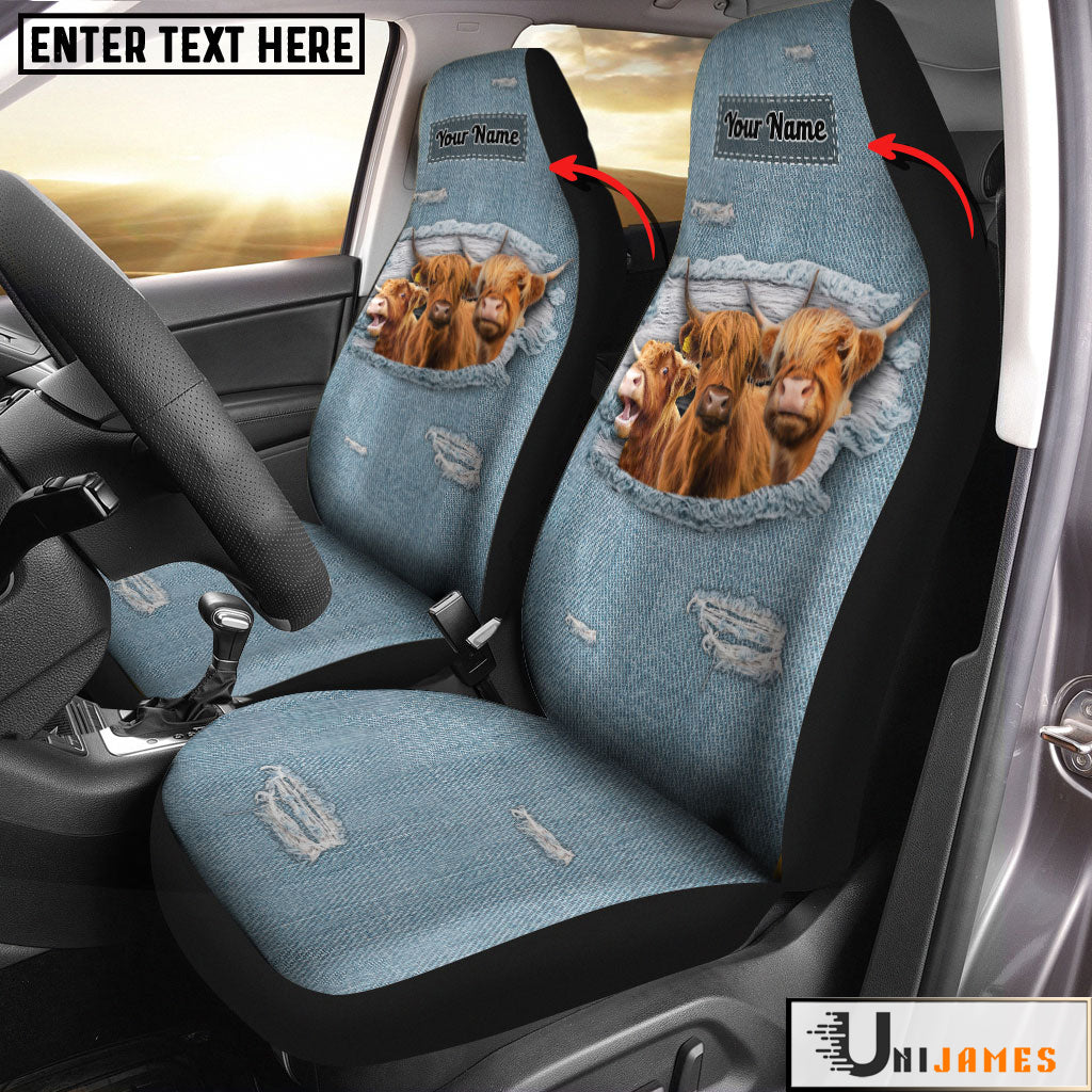 Highland Personalized Name Leather Pattern Car Seat Covers Universal Fit (2Pcs)