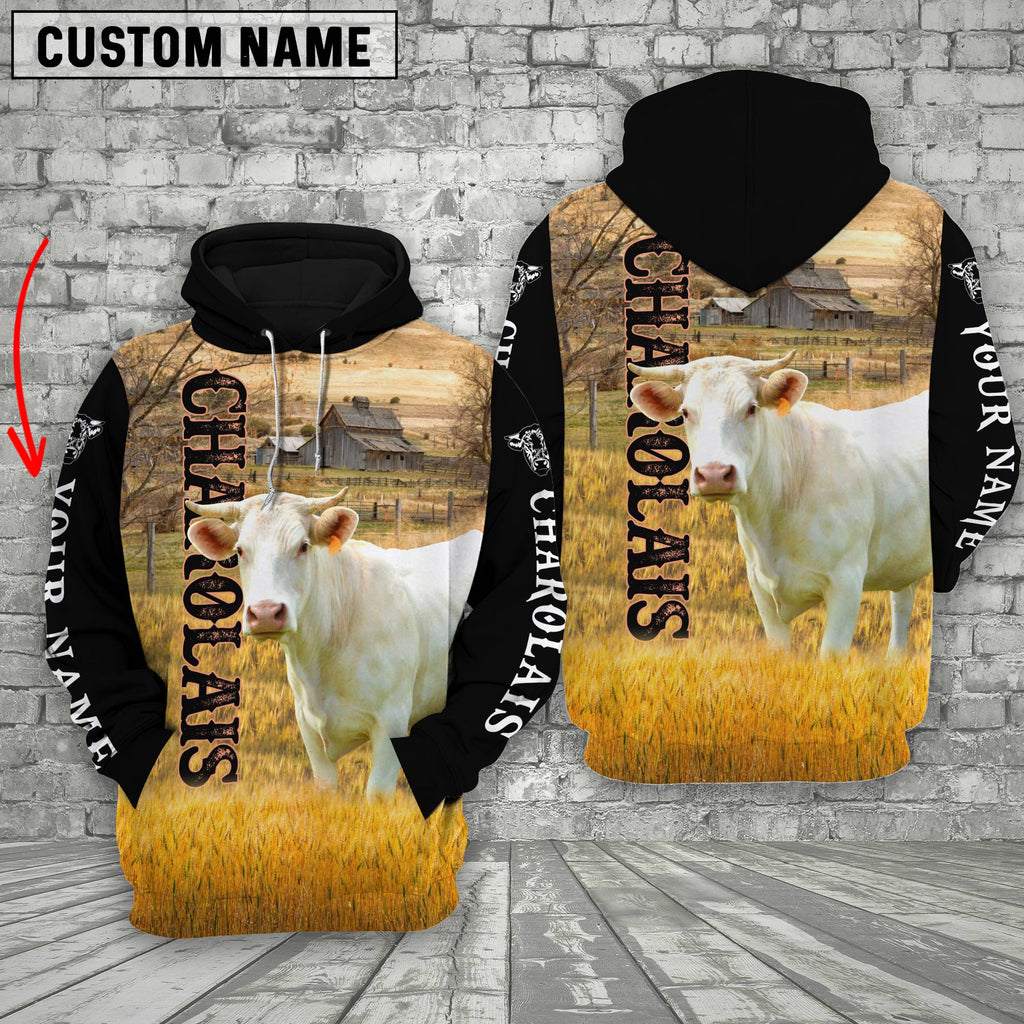 Personalized Name Charolais Cattle On The Farm 3D Shirt