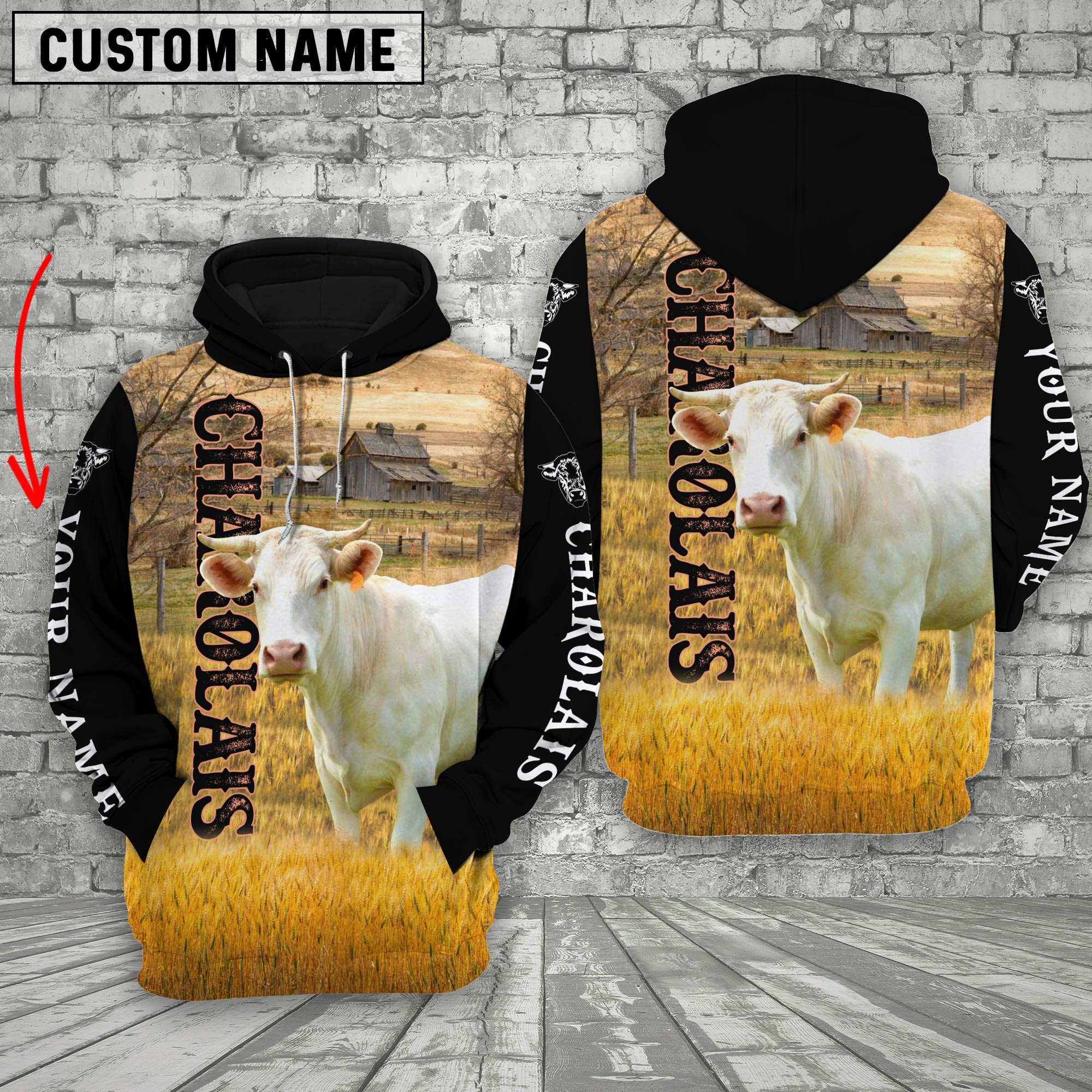 Personalized Name Charolais Cattle On The Farm 3D Shirt