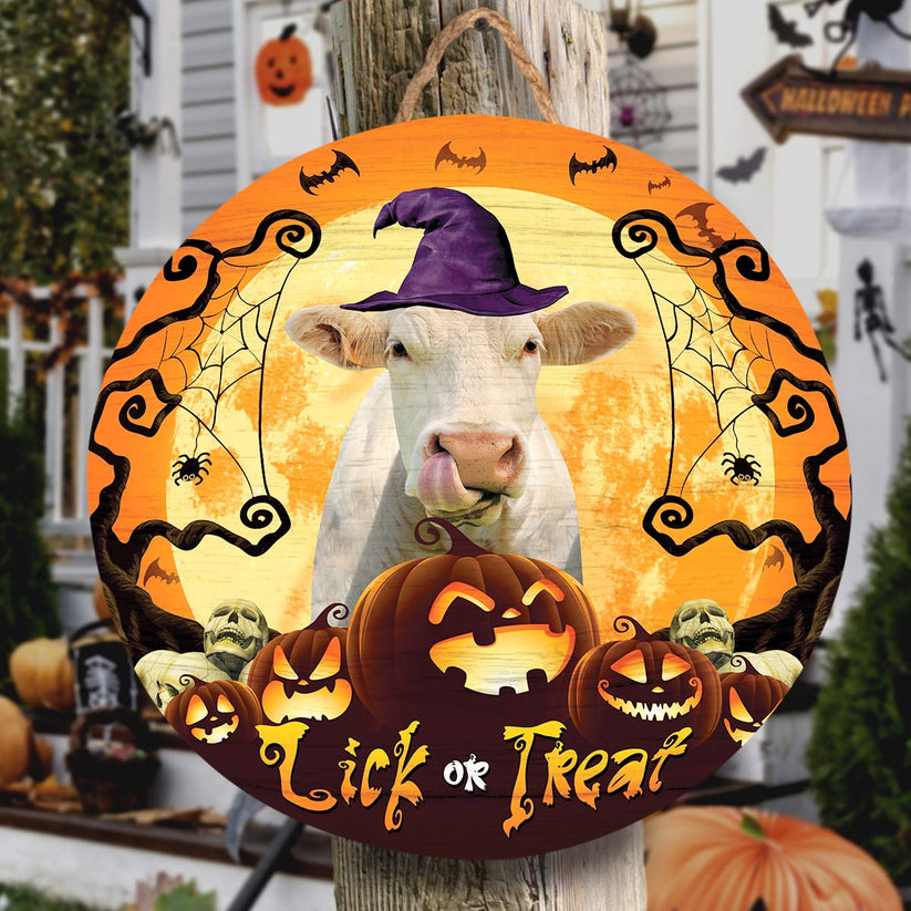 Charolais Lick Or Treat Round Wooden Sign