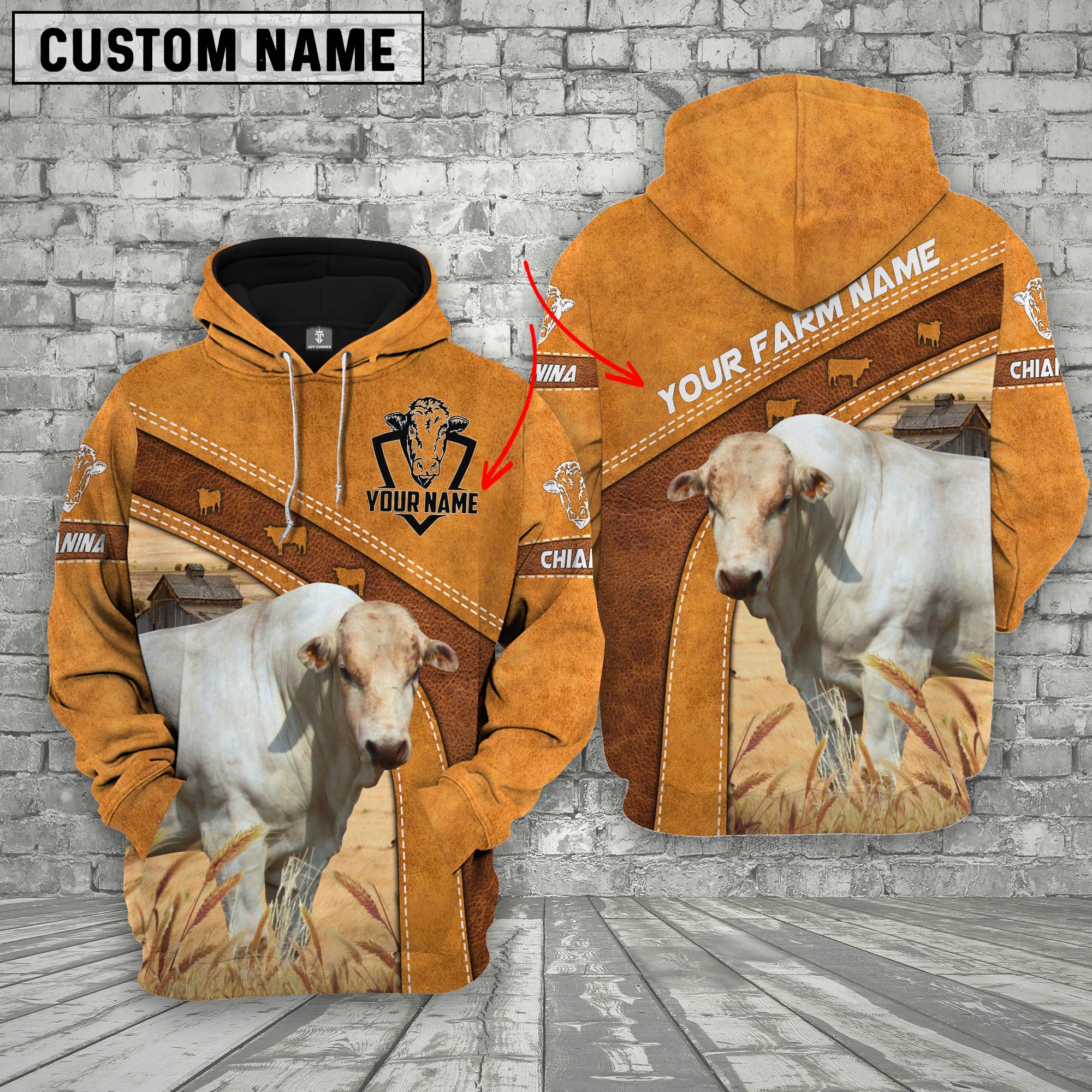 Personalized Name Farm Chianina Cattle Hoodie