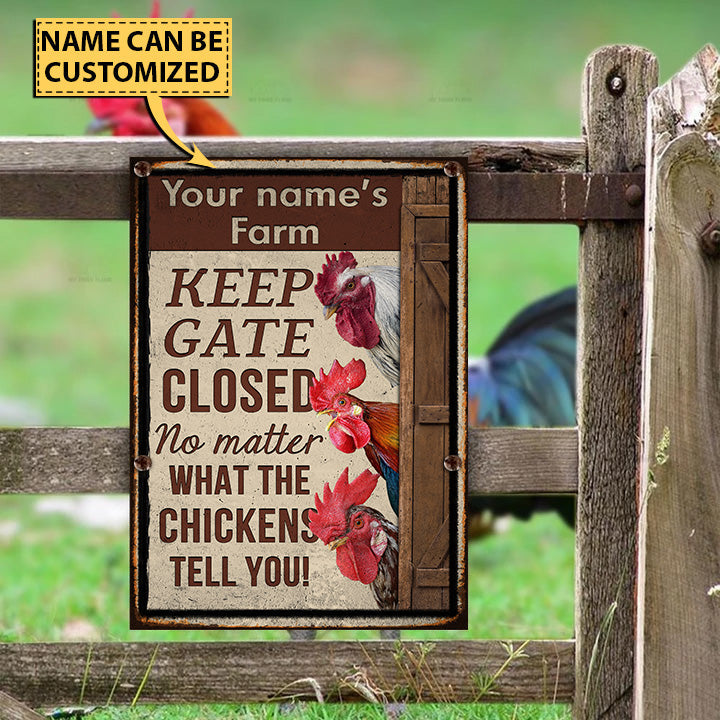 Customized Name CHICKEN LOVERS KEEP GATE CLOSED All Printed 3D Metal Sign