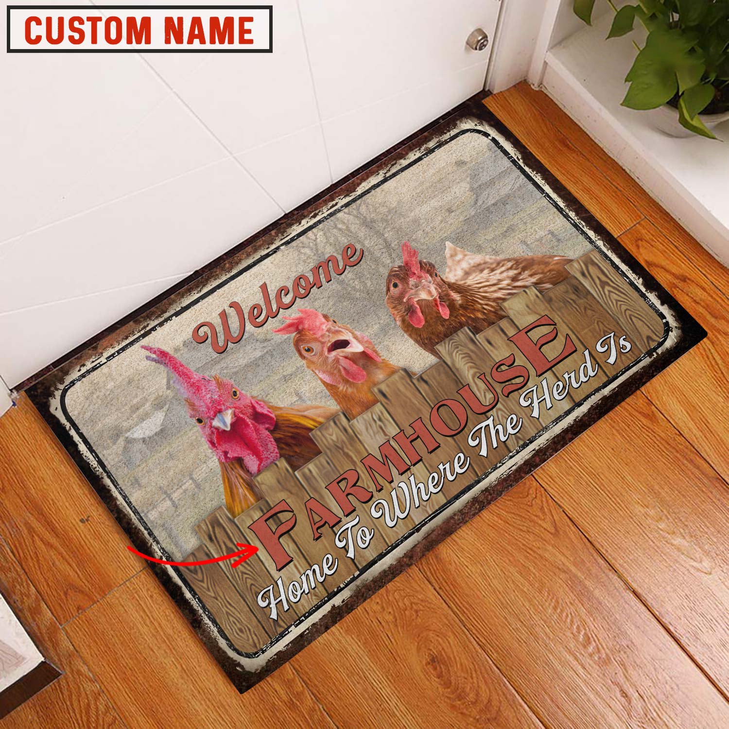 Chicken Welcome Custom Name Doormat