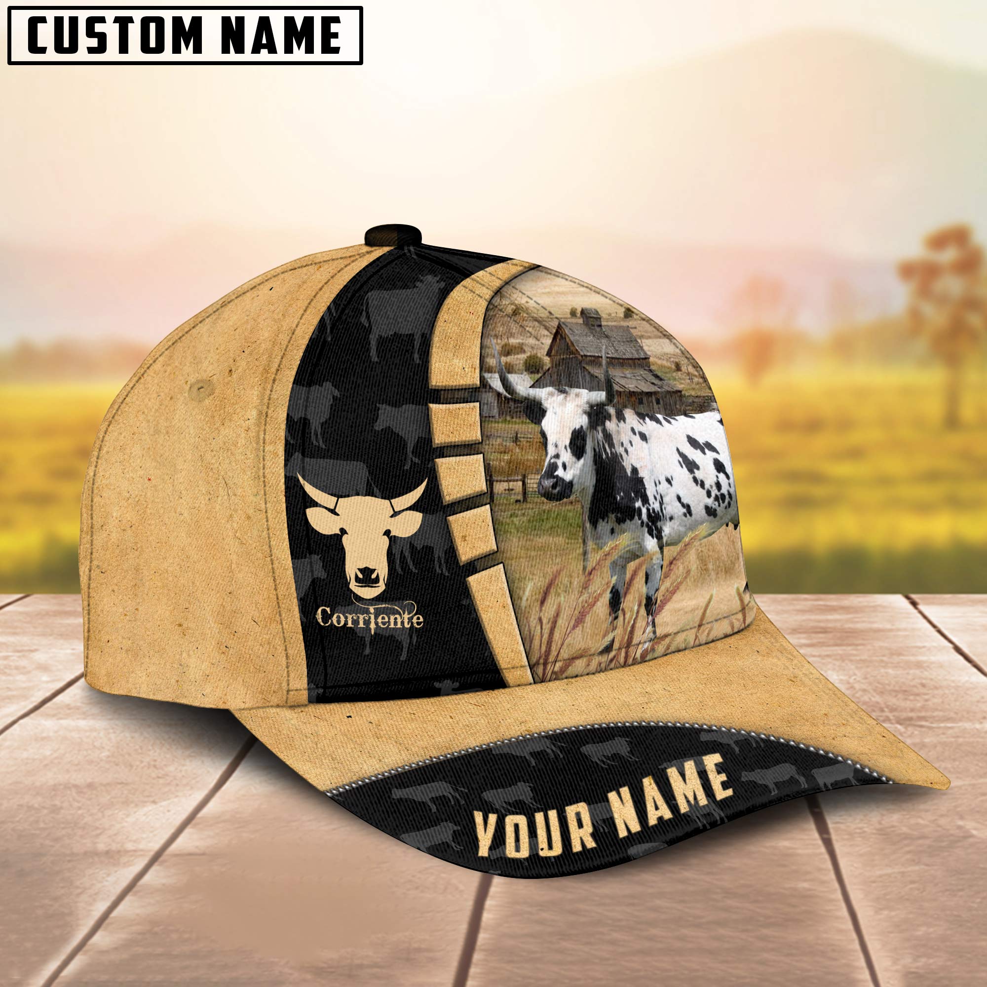 Custom Name Corriente Cattle Farmhouse Field Cap