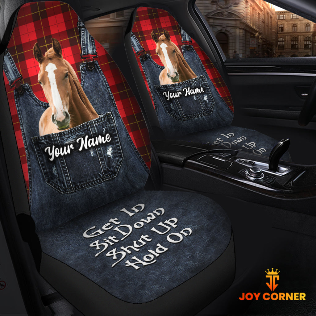 Customized Name Horse Jean Overalls Pattern Car Seat Covers (2Pcs)
