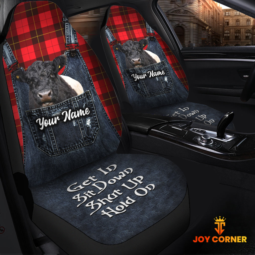 Customized Name Belted Galloway Jean Overalls Pattern Car Seat Covers (2Pcs)