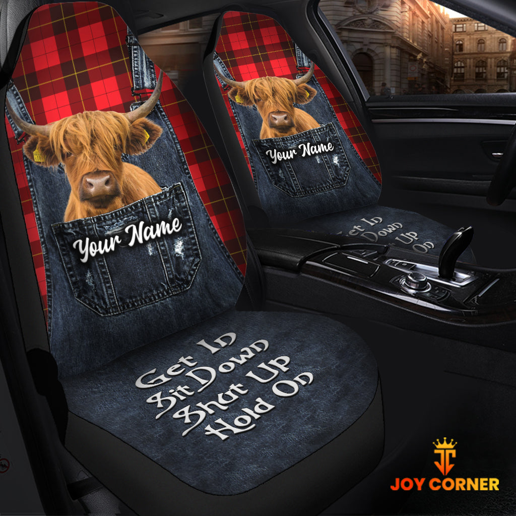Customized Name Highland Jean Overalls Pattern Car Seat Covers (2Pcs)