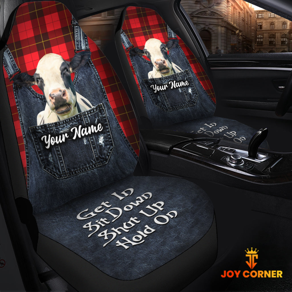 Customized Name Holstein Jean Overalls Pattern Car Seat Covers (2Pcs)