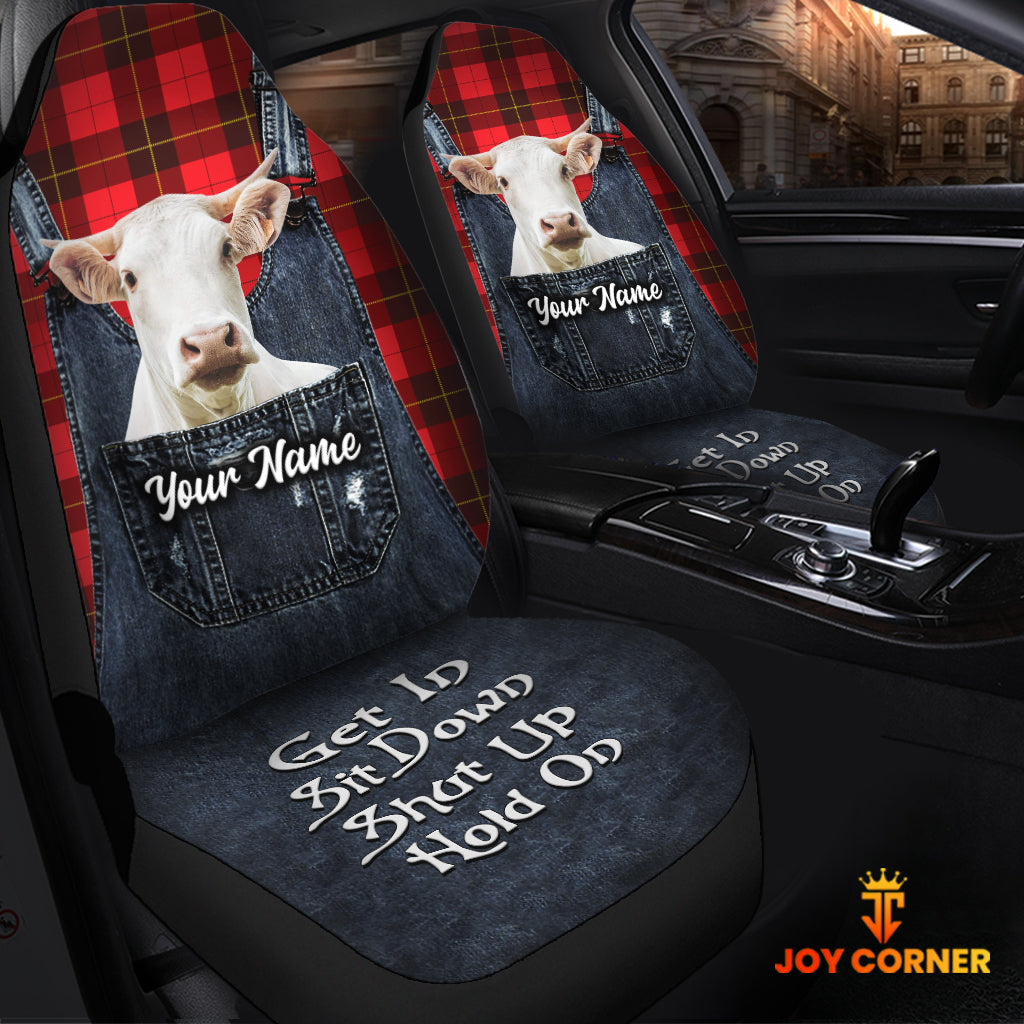 Customized Name Charolais Jean Overalls Pattern Car Seat Covers (2Pcs)