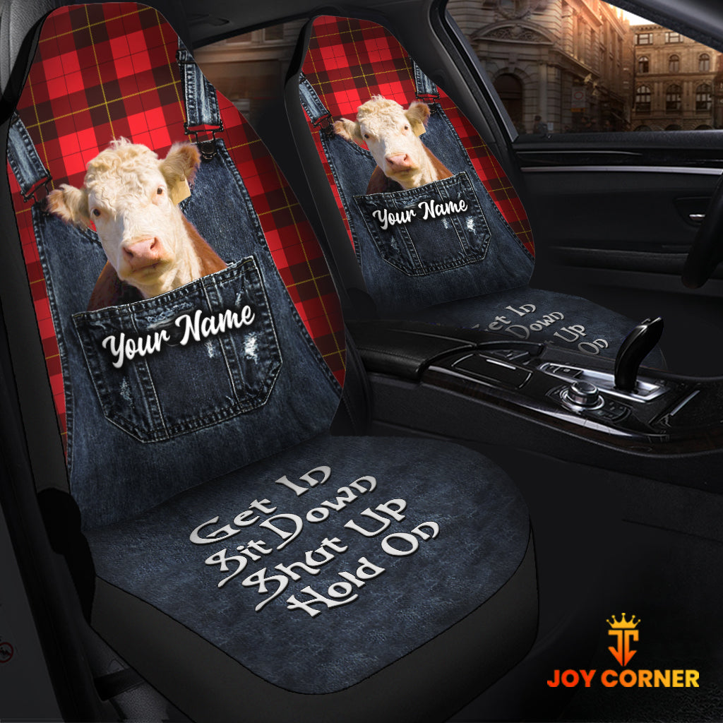 Customized Name Hereford Jean Overalls Pattern Car Seat Covers (2Pcs)
