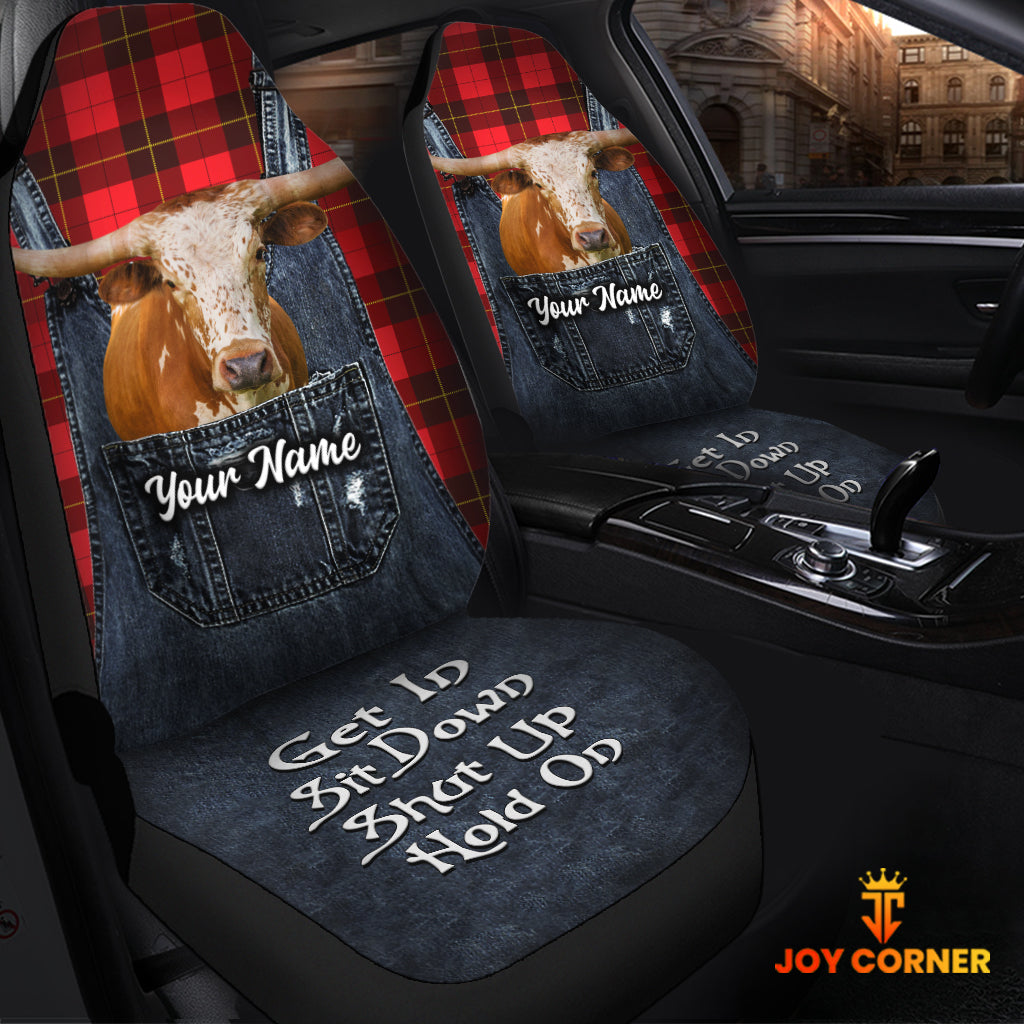 Customized Name Texas Longhorn Jean Overalls Pattern Car Seat Covers (2Pcs)