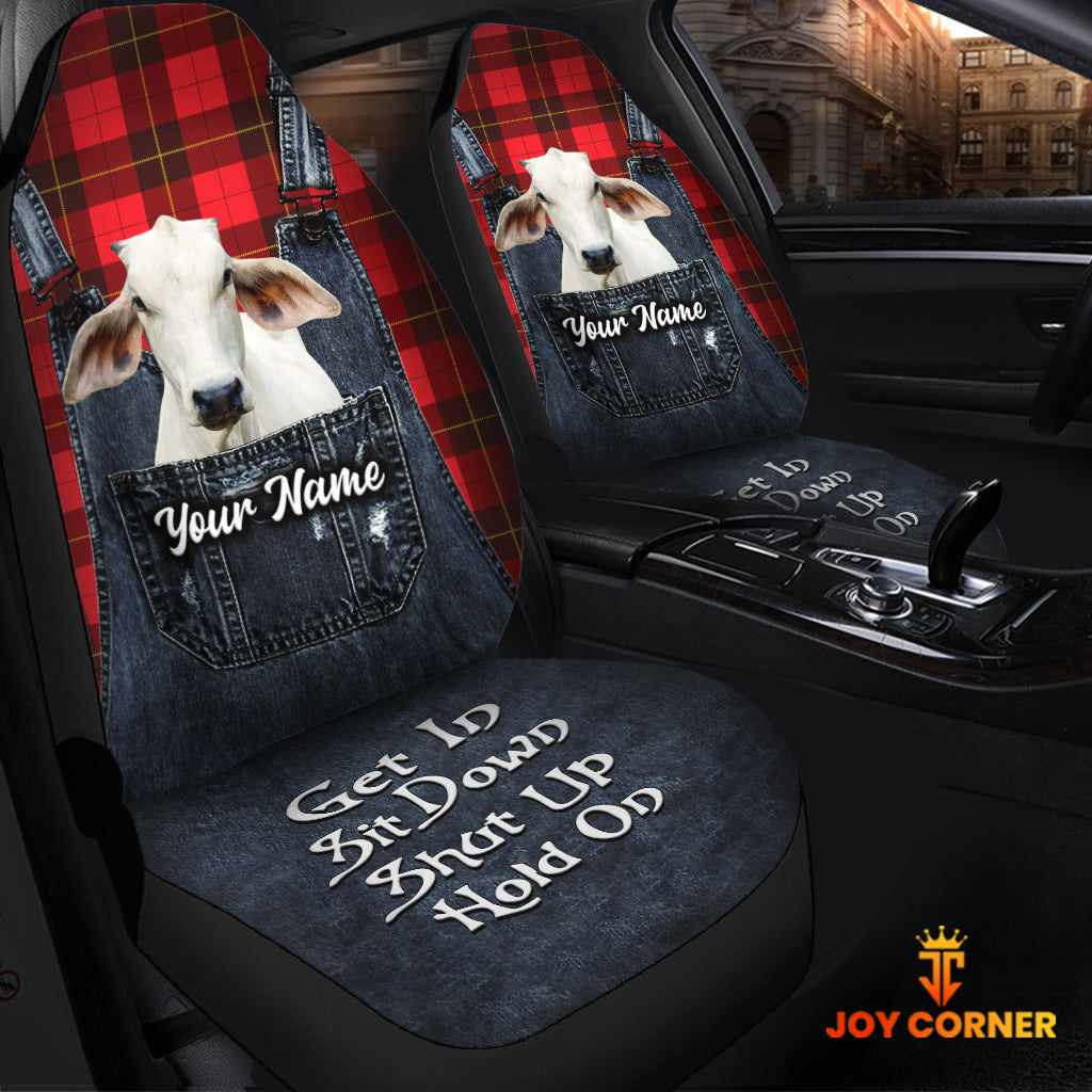 Customized Name Brahman Jean Overalls Pattern Car Seat Covers (2Pcs)