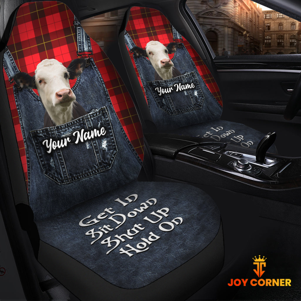 Customized Name Black Baldy Jean Overalls Pattern Car Seat Covers (2Pcs)