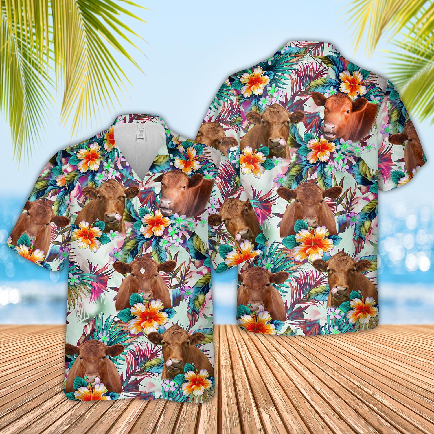 Red Angus Colorful Leaf Pattern Hawaiian Shirt