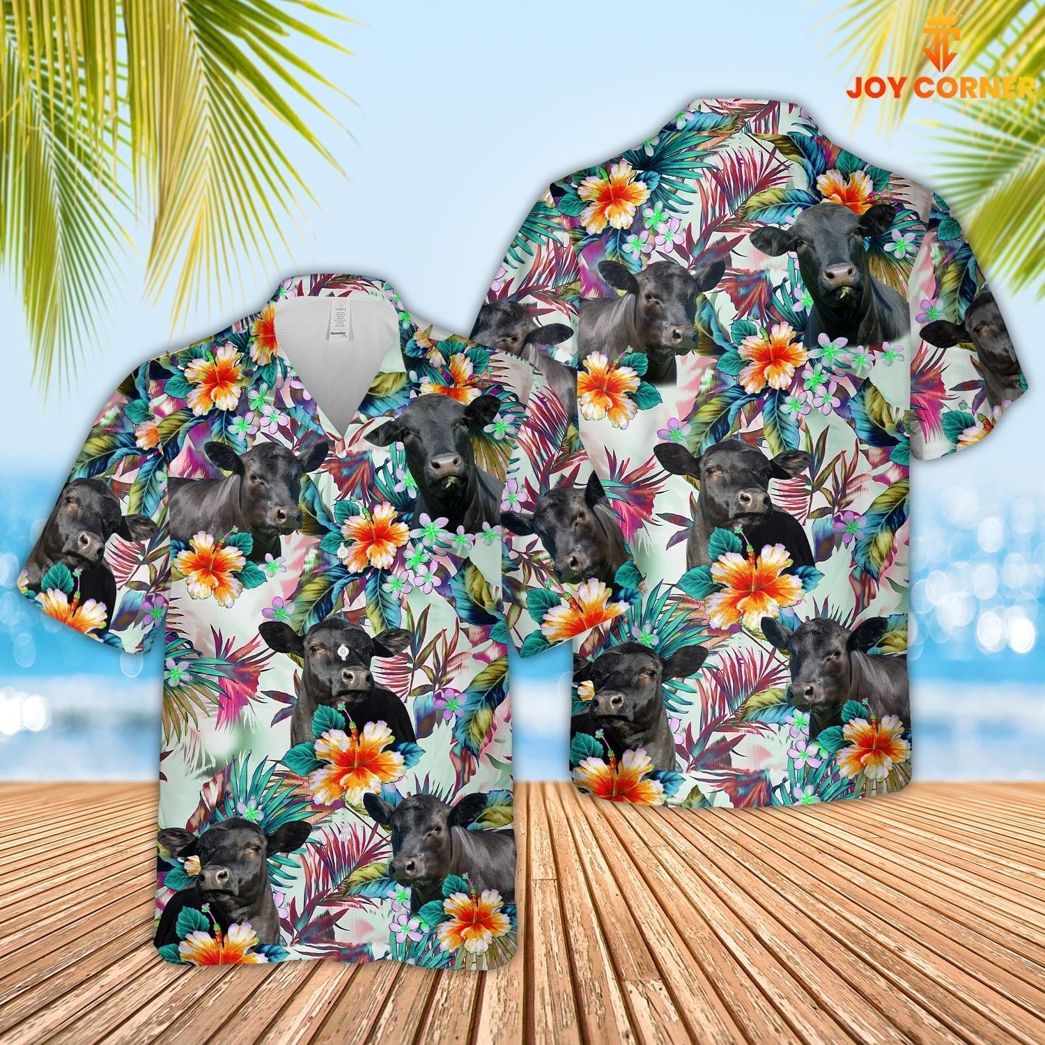 Black Angus Colorful Leaf Pattern Hawaiian Shirt