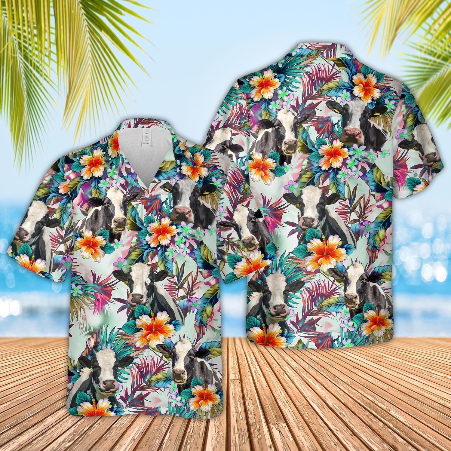 Holstein Colorful Leaf Pattern Hawaiian Shirt